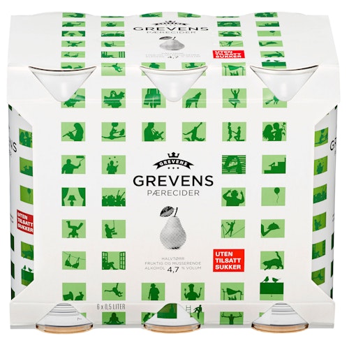 Bilde: © Grevens / Kolonial.no Grevens Cider Pære Uten Tilsatt Sukker 6 x 0,5l, 3 l