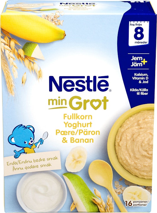 Bilde: © Nestlé / Kolonial.no Nestlé Fullkorn Yoghurt Pære Banan Fra 8 mnd, 480 g
