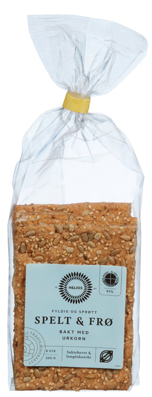 Bilde: © Helios / Kolonial.no Helios Speltknekkebrød Frø, 200 g