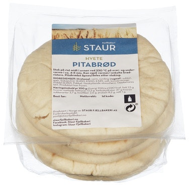 Bilde: © Staur Fjellbakeri / Oda Staur Fjellbakeri Pitabrød hvete, ca 15 cm 5 stk, 400 g