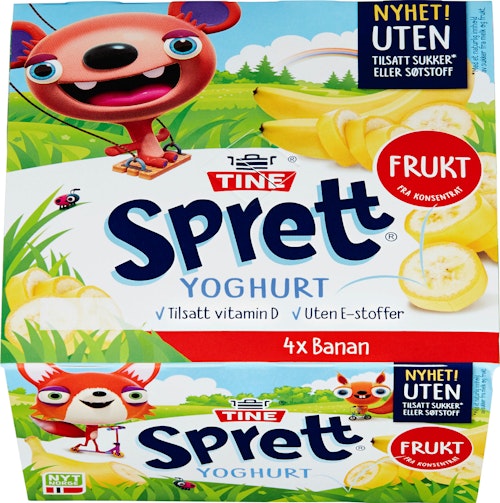 Bilde: © Tine / Kolonial.no Tine Sprett Yoghurt Banan Uten 4x125g, 500 g