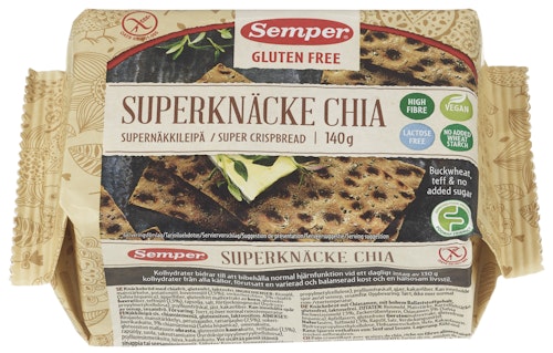 Bilde: © Semper / Kolonial.no Semper Chia Knekkebrød Glutenfri, 140 g
