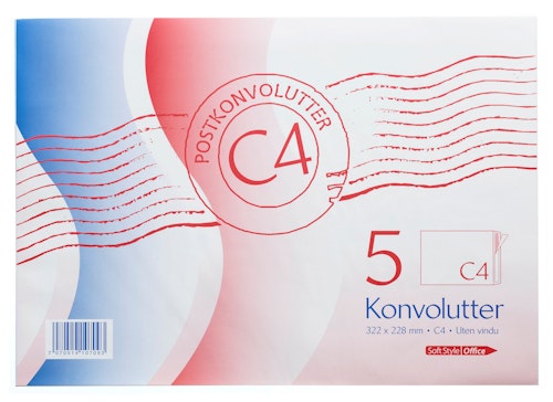 Konvolutter C4 Hvit, 5 stk