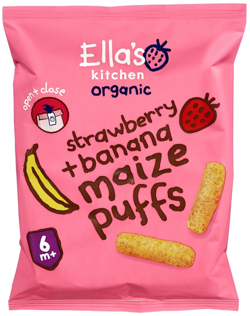 Bilde: © Ella's Kitchen / Kolonial.no Ella's Kitchen Maizepuffs Jordbær + Banan Fra 6 mnd, 20 g