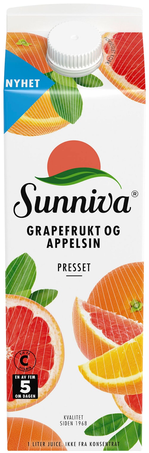 Bilde: © Sunniva / Kolonial.no Sunniva Presset Grapefrukt & Appelsinjuice Premium 1 l