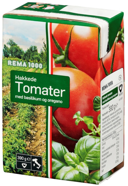 Bilde: © REMA 1000 / Oda REMA 1000 Hakkede Tomater Basilikum 390 g