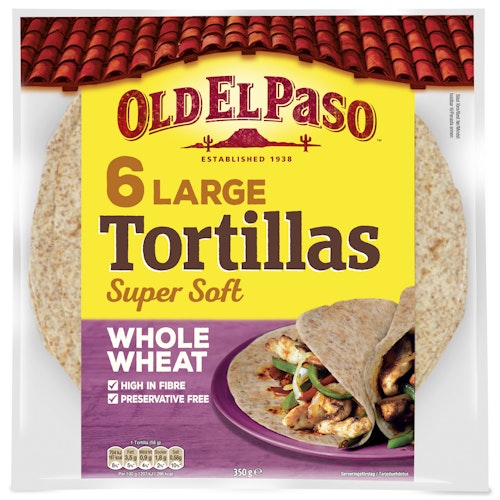Old El Paso Tortillas Fullkorn Large 6stk, 23cm