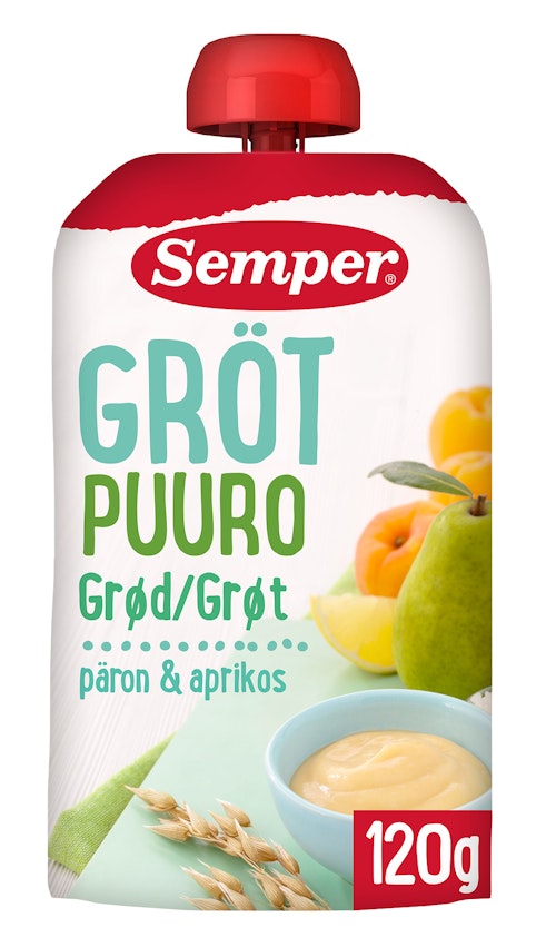 Bilde: © Semper / Oda Semper Grøt Pære & Aprikos Fra 6 mnd, 120 g