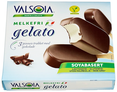 Bilde: © Valsoia / Kolonial.no Valsoia Gelato Pinneis med Sjokolade Melkefri, Glutenfri, 250 g