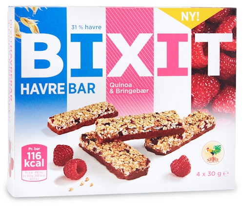 Bilde: © Sætre / Kolonial.no Sætre Bixit Havrebar Bringebær & Quinoa 4 stk, 120 g