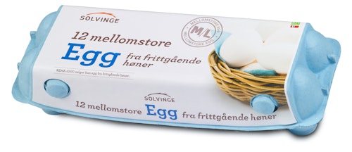 Bilde: © Solvinge / Kolonial.no Solvinge Egg Fra Frittgående Høner Str M/L, 12 stk