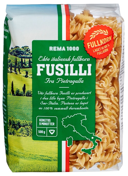 Bilde: © REMA 1000 / Kolonial.no REMA 1000 Fullkorn Fusilli 500 g