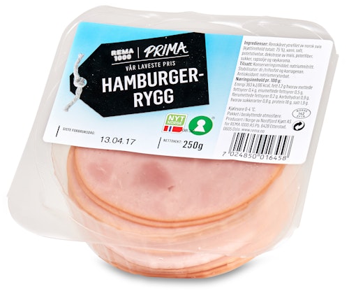 Bilde: © REMA 1000 / Kolonial.no REMA 1000 Prima Hamburgerrygg 250 g