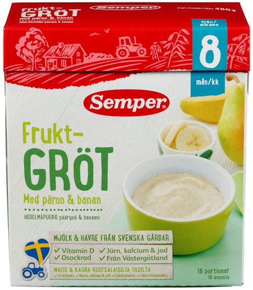 Bilde: © Semper / Kolonial.no Semper Fullkorngrøt Pære & Banan Fra 8 mnd, 480 g