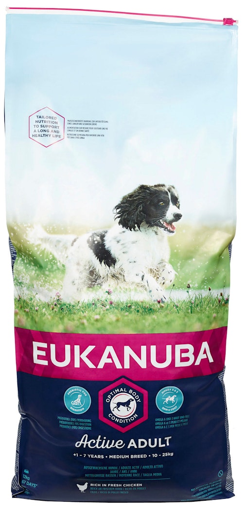 Bilde: © Eukanuba / Kolonial.no Eukanuba Active Adult Medium Breed Rich In Fresh Chicken, 12 kg