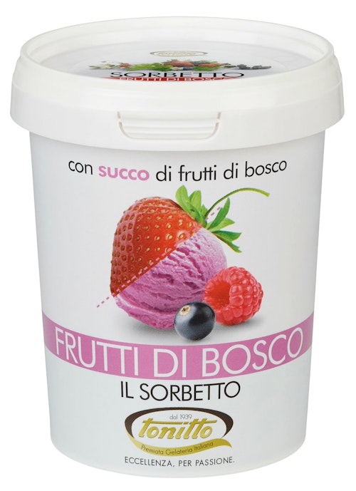Bilde: © Tonitto / Kolonial.no Tonitto Sorbetto Frutti di Busco Jordbær, Bringebær & Solbær, 0,5 l