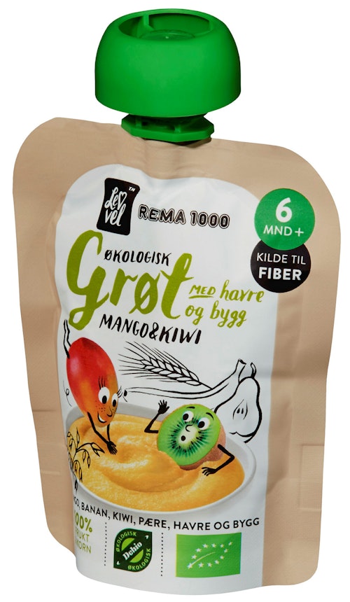 Bilde: © REMA 1000 / Oda REMA 1000 Lev Vel Grøt Mango & Kiwi Fra 6 mnd