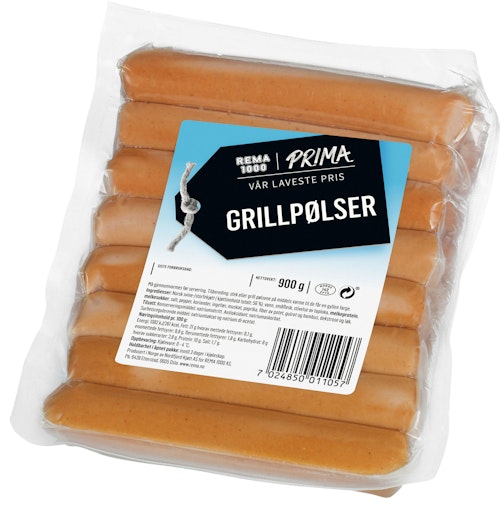 Bilde: © Prima / Kolonial.no Prima Grillpølser 16 Stk, 900 g