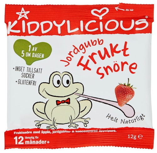 Bilde: © Kiddylicious / Kolonial.no Kiddylicious Fruktsnøre Jordbær Fra 12 mnd, 12 g