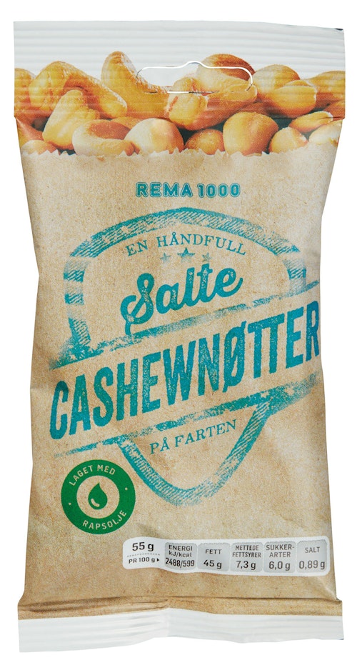 Bilde: © REMA 1000 / Kolonial.no REMA 1000 Cashewnøtter 55 g
