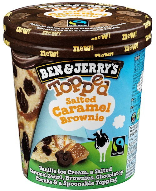 Bilde: © Ben & Jerry's / Kolonial.no Ben & Jerry's Topped Salted Caramel Brownie Iskrem 438 ml