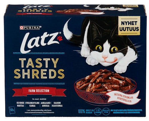 Bilde: © Nestlé / Kolonial.no Nestlé Latz Tasty Shreds Kjøtt 12 stk, 960 g