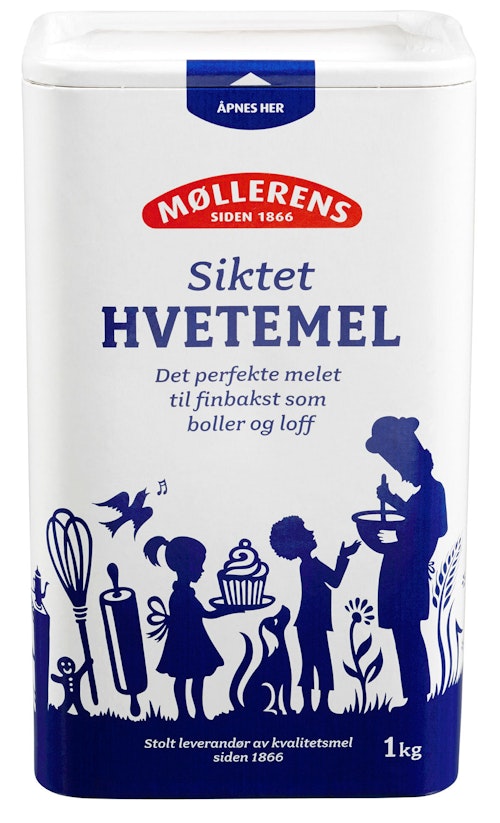Bilde: © Møllerens / Kolonial.no Møllerens Hvetemel Siktet Boks, 1 kg
