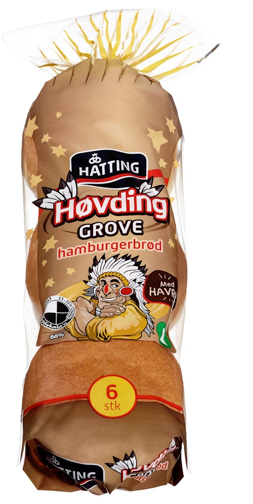 Bilde: © Hatting / Kolonial.no Hatting Grove Hamburgerbrød 6 stk, 378 g