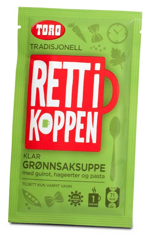 Bilde: © Toro / Kolonial.no Toro Klar Grønnsaksuppe Rett i Koppen, 20 g