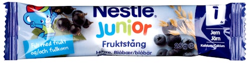 Bilde: © Nestlé / Kolonial.no Nestlé Jr Fruktstang Havresolbærblåbær Fra 12 mnd, 25 g