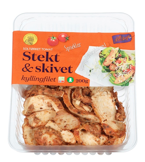 Bilde: © Den Stolte Hane / Oda Den Stolte Hane Kyllingfilet Stekt Og Skivet Soltørket Tomat 200 g