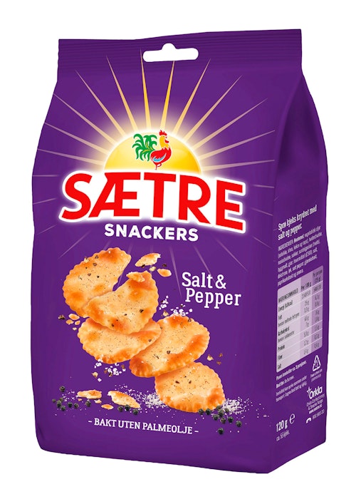 Bilde: © Sætre / Kolonial.no Sætre Snackers Salt & Pepper 120 g