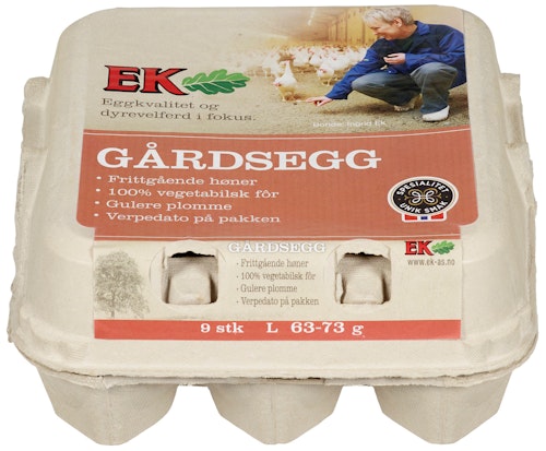 Bilde: © Ek Gårdskjøkken / Kolonial.no Ek Gårdskjøkken Store Egg Fra Frittgående Høner Str L, 9 stk