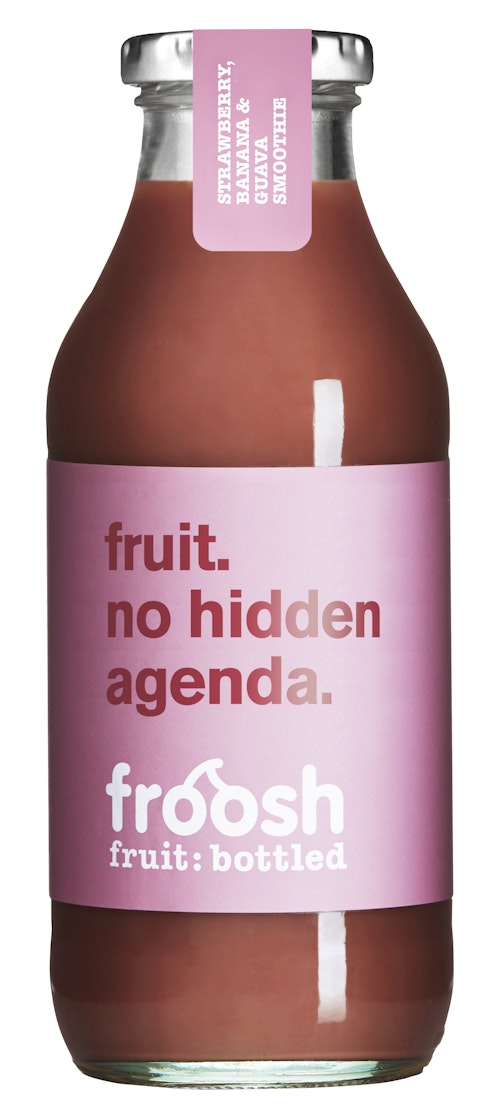 Bilde: © Froosh / Kolonial.no Froosh Smoothie Jordbær, Banan & Guava 750 ml