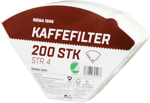 Kaffefilter Bleket Størrelse 4, 200 stk