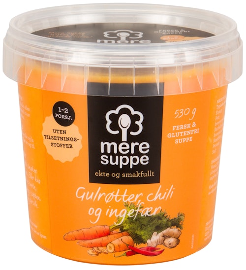 Bilde: © Mere Mat / Kolonial.no Mere Mat Suppe med Gulrøtter, Chili & Ingefær 530 g