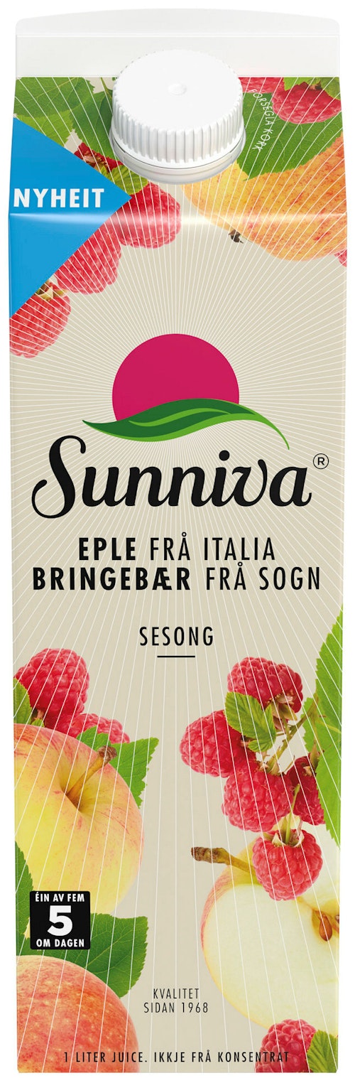 Bilde: © Sunniva / Kolonial.no Sunniva Presset Eple & Bringebær juice 1 l
