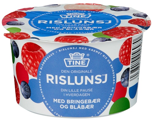 Bilde: © Tine / Kolonial.no Tine Rislunsj med Bringebær & Blåbær Piano, 150 g