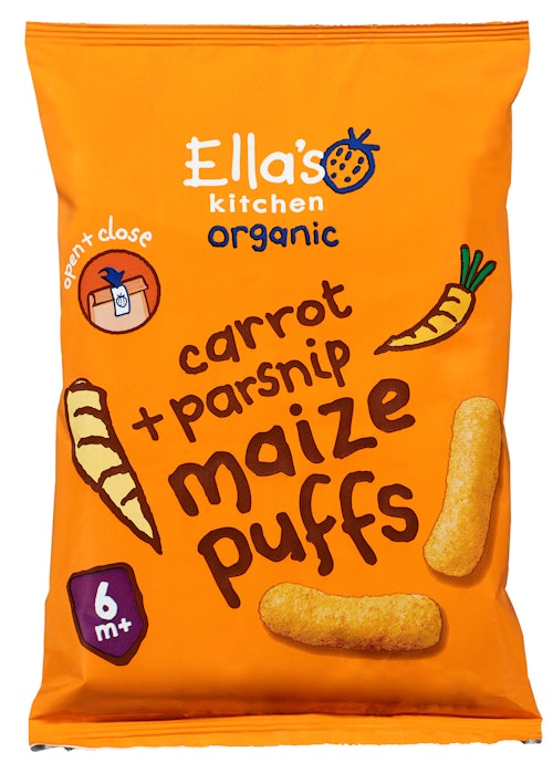 Bilde: © Ella's Kitchen / Oda Ella's Kitchen Maizepuffs med Gulrot + Pastinakk Fra 6 mnd, Økologisk