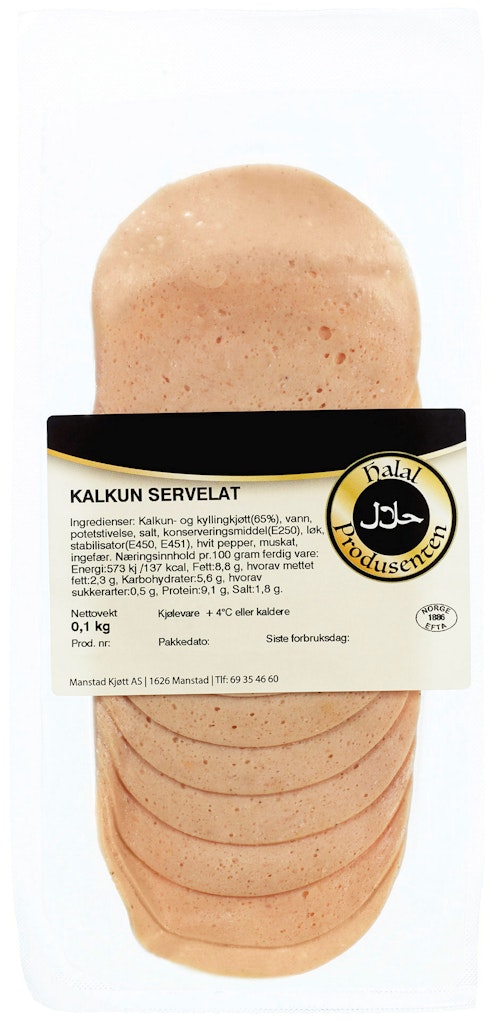Bilde: © Åkeberg & Skoglunn / Kolonial.no Åkeberg & Skoglunn Kalkun Servelat Halal, 100 g