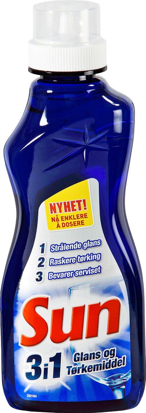Bilde: © Sun / Kolonial.no Sun Sun 3i1 Glans og Tørkemiddel Maskinvask, 350 ml