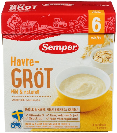 Bilde: © Semper / Kolonial.no Semper Havregrøt Naturell Fra 6 mnd, 480 g