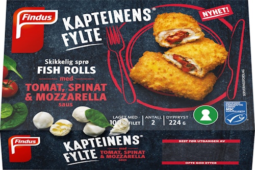 Bilde: © Findus / Oda Findus Kapteinens Fylte med Tomat,Spinat & Mozzarella 224 g