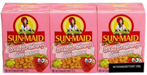 Bilde: © Sun·Maid / Kolonial.no Sun·Maid Rosiner Sour Strawberry 6 x 37,7g, 226,2 g