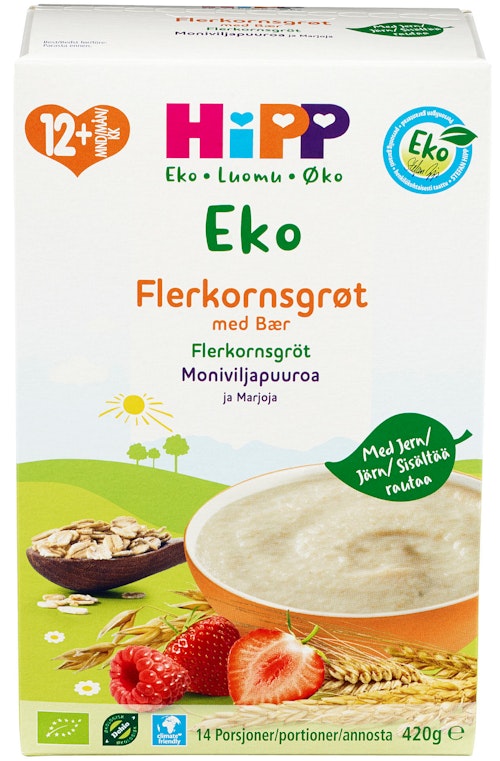 Bilde: © Hipp / Oda Hipp Flerkornsgrøt med Bær Fra 12 mnd, 420 g