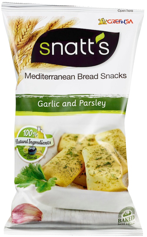 Bilde: © Snatts / Kolonial.no Snatts Brødsnacks Hvitløk og Persille, 120 g