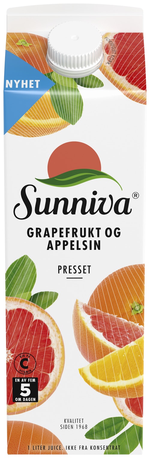 Bilde: © Sunniva / Kolonial.no Sunniva Presset Grapefrukt & Appelsinjuice Premium 1 l