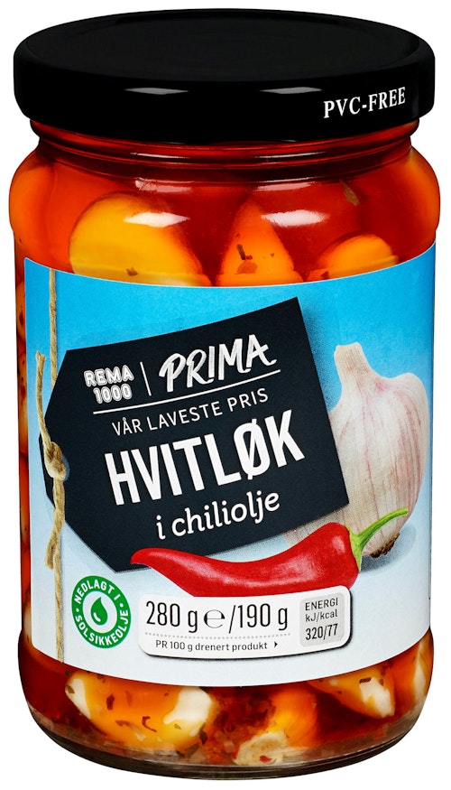 Bilde: © REMA 1000 / Kolonial.no REMA 1000 Hvitløk i Chili 280 g