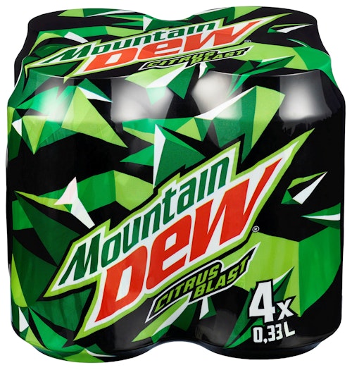 Bilde: © Mountain Dew / Kolonial.no Mountain Dew Mountain Dew Sugar Reduction 4 x 0,33l, 1,32 l