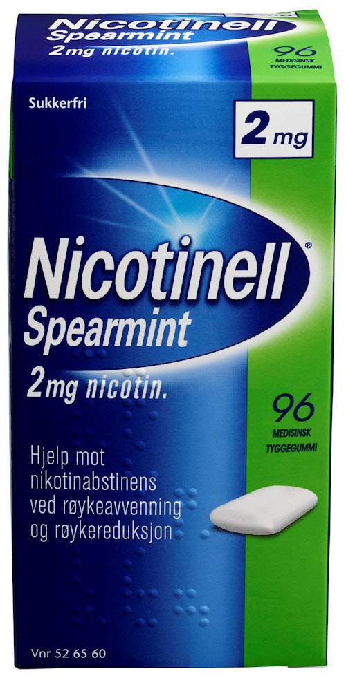 Bilde: © Nicotinell / Kolonial.no Nicotinell Nicotinell Tyggegummi Spearmint 2 mg, 96 stk